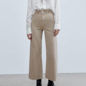 Zara The Marine Straight Beige High Rise Wide Leg Jeans Womens Size 8